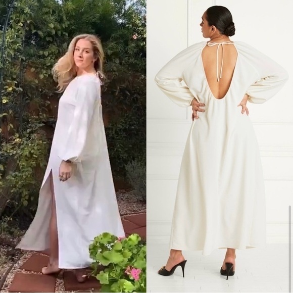 NWT Hill House Simone Maxi Dress XXL Coconut Milk Crepe High Slit Open Back - Picture 2 of 15